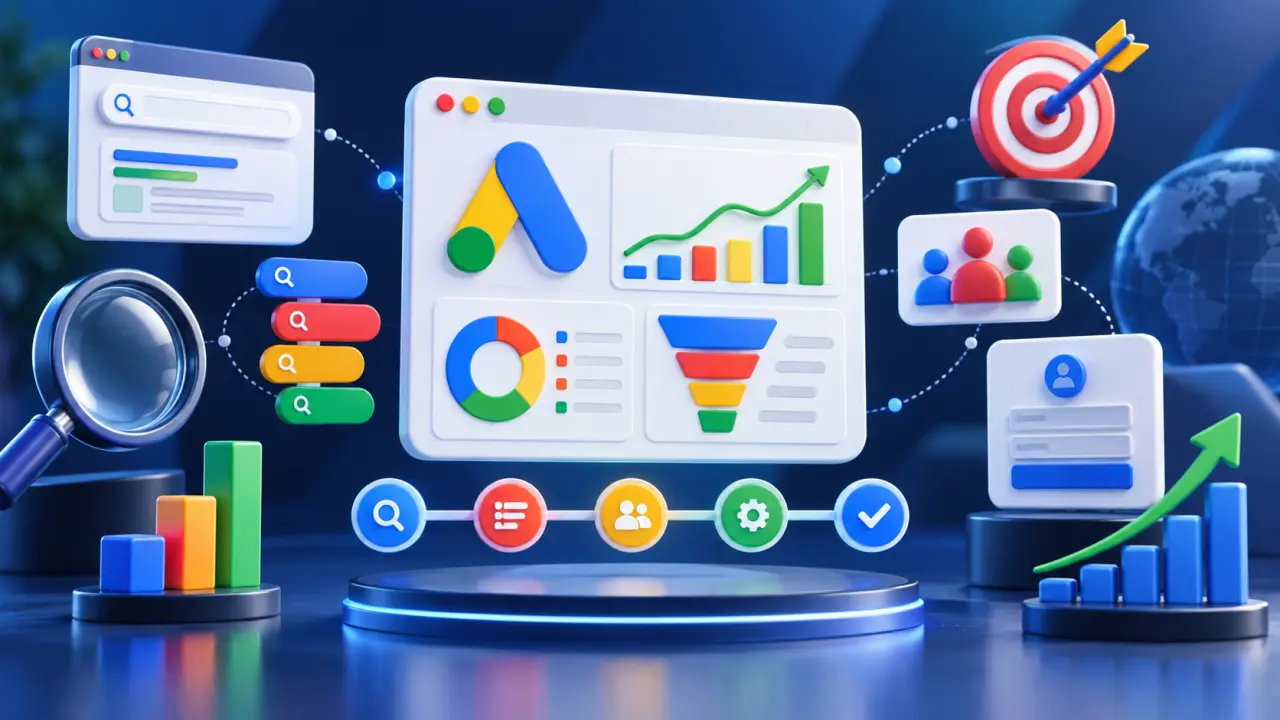 Illustration d'une campagne Google Ads structurée autour de données et de conversions
