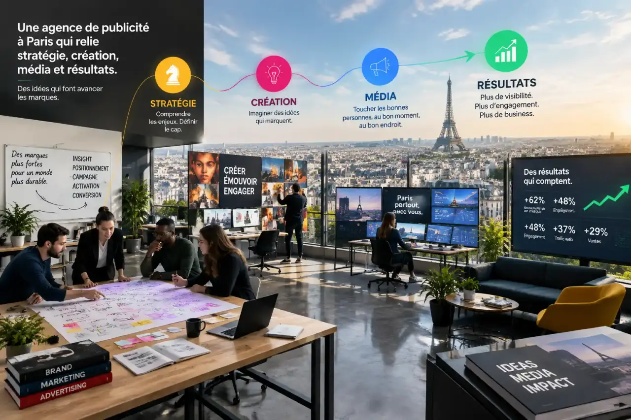Une agence de publicité à Paris doit relier stratégie, création, média et résultats
